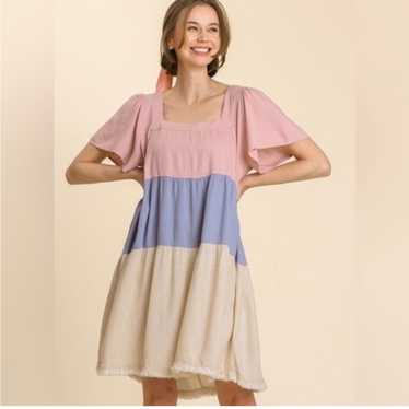 Umgee 1XL Plus Size Linen Colorblock Dress