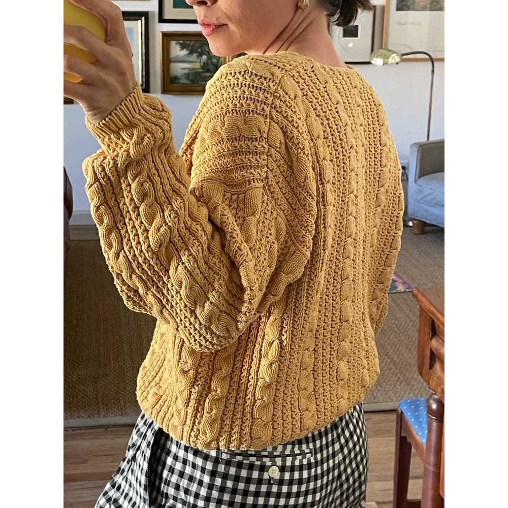Vintage Yellow Cable Knit Cotton Sweater - image 3