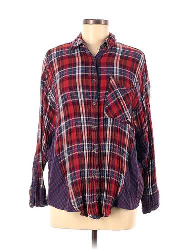 Free People Women Red Long Sleeve Button-Down Shir