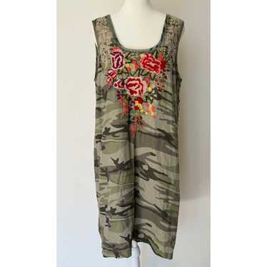 JOHNNY WAS Adeline Linen Camo Floral Embroidered … - image 1
