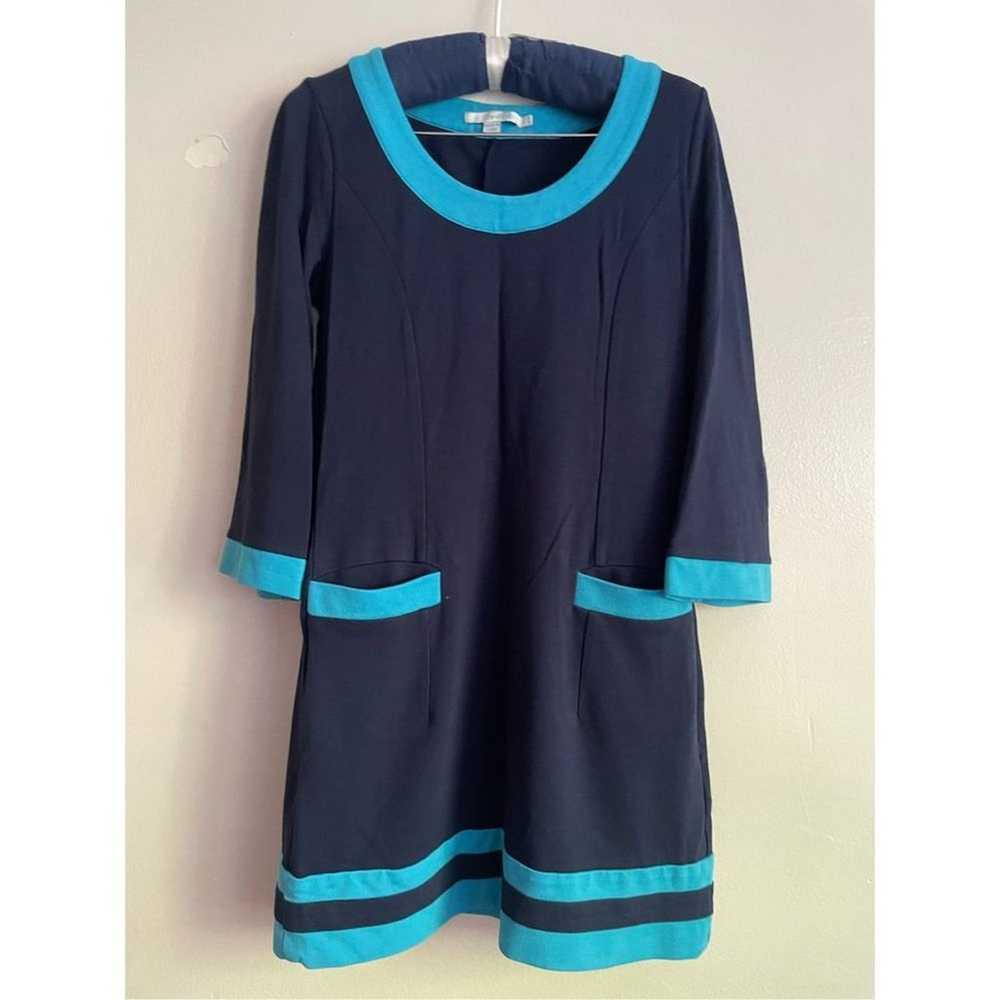 Boden dress shift blue 3/4 sleeves pockets color … - image 3