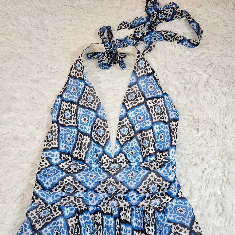 Milly Women's Blue Mosaic Print V-neck Halter 100… - image 2