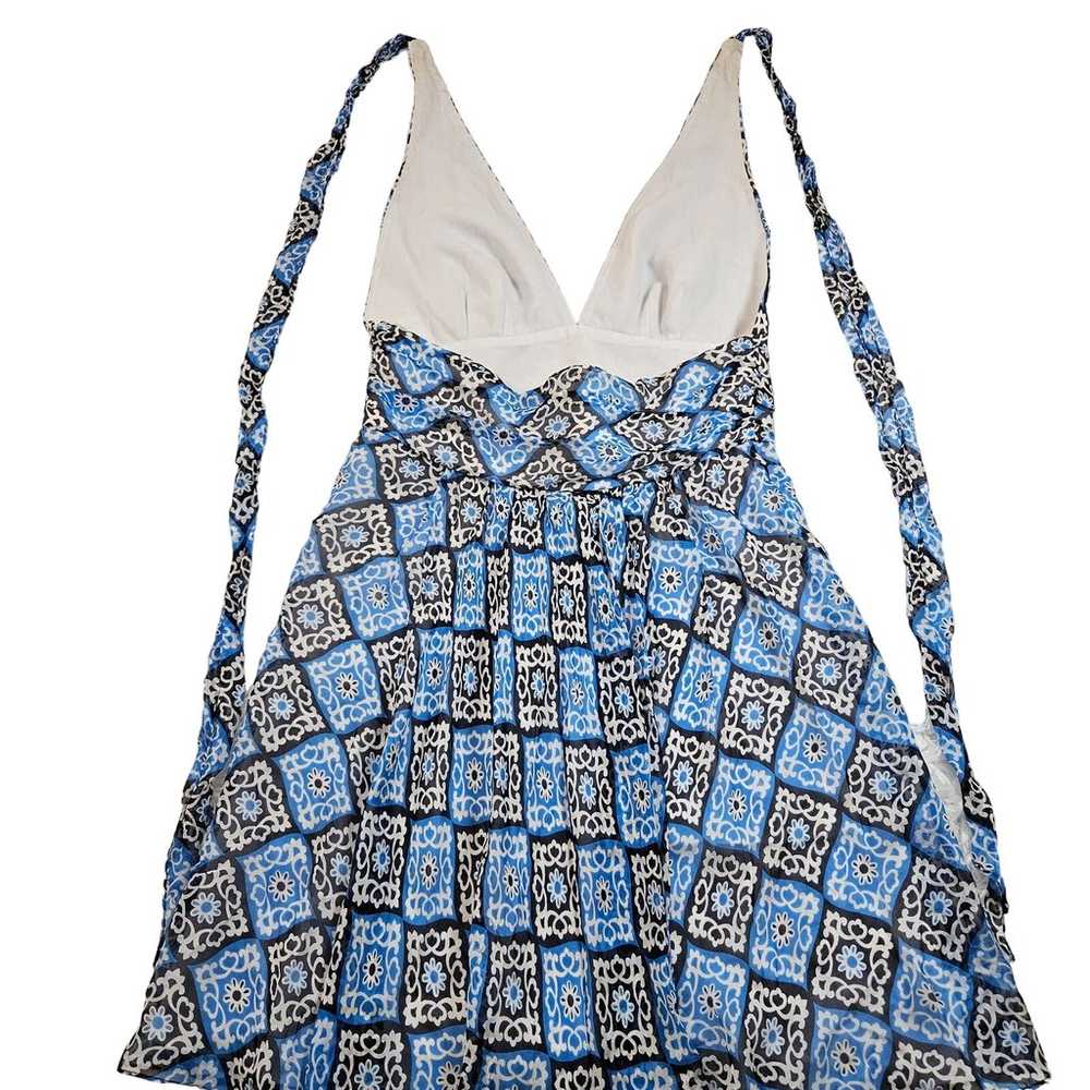 Milly Women's Blue Mosaic Print V-neck Halter 100… - image 4