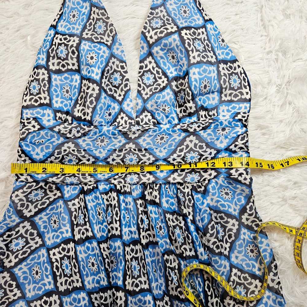 Milly Women's Blue Mosaic Print V-neck Halter 100… - image 9