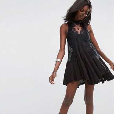 Free People Tell Tale Heart Black Lace Tunic Dress - image 1