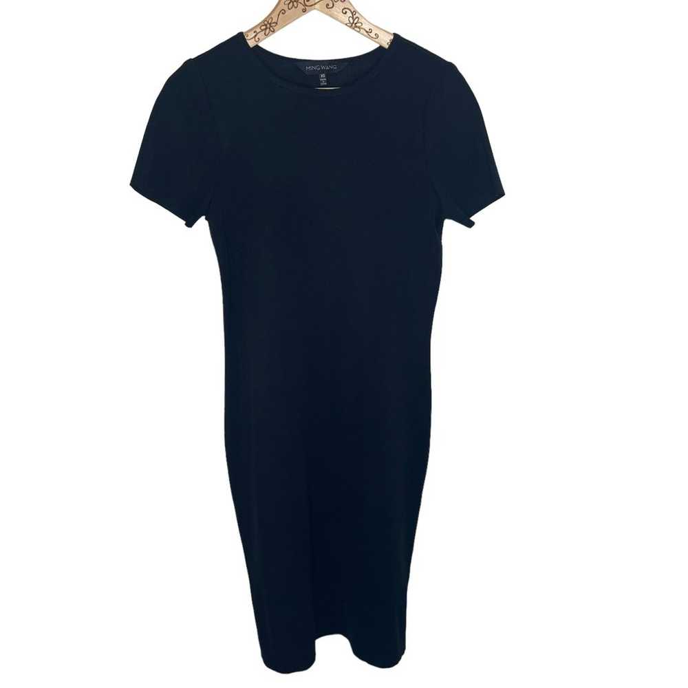 Ming Wang Black Knit Midi Short Sleeve Dress Size… - image 1