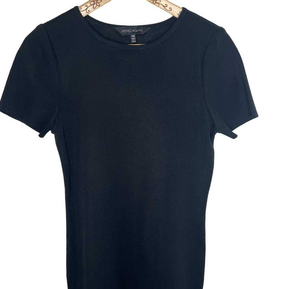 Ming Wang Black Knit Midi Short Sleeve Dress Size… - image 2