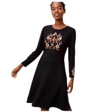 Loft Black Embroidery Fit And Flare Dress Size 0 - image 1