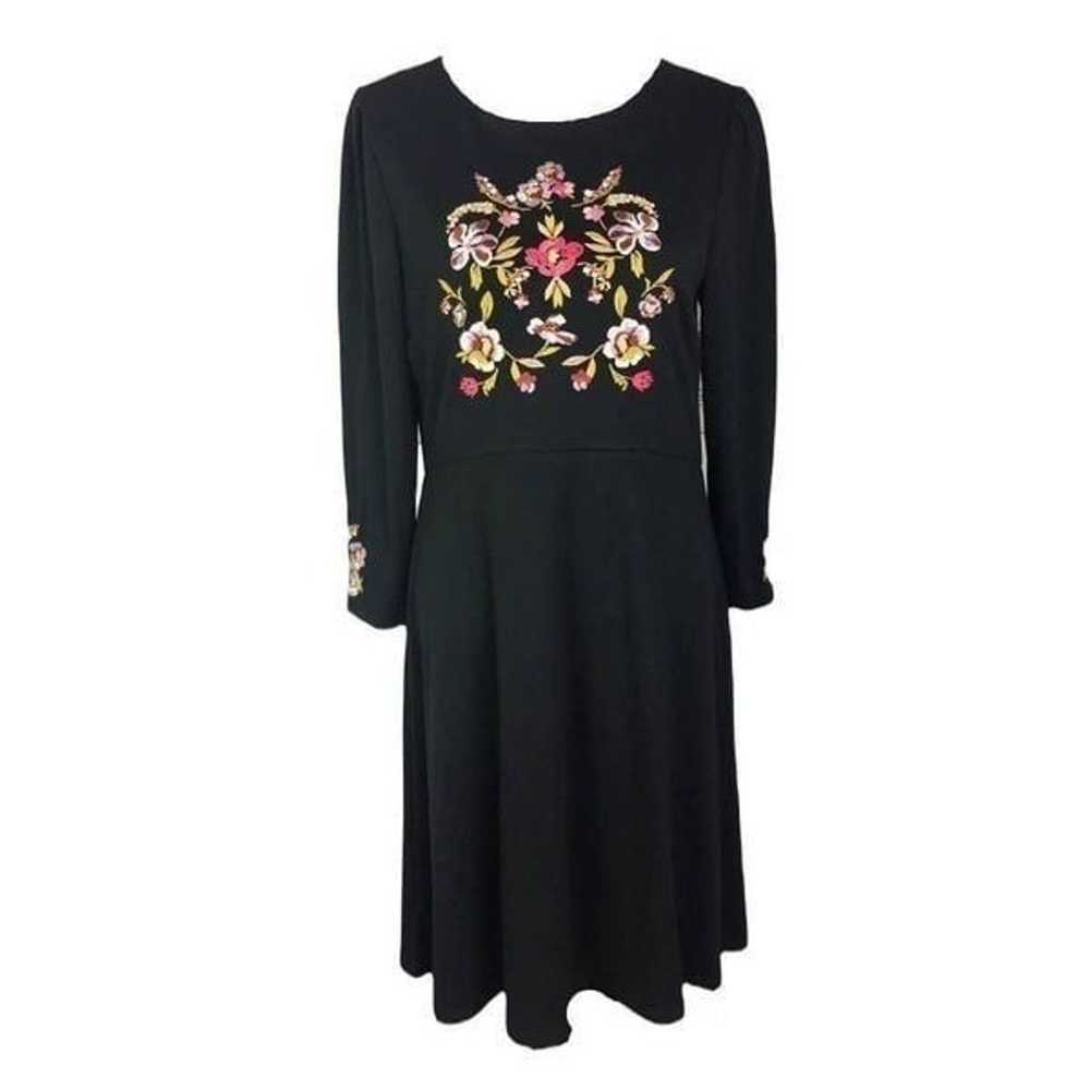 Loft Black Embroidery Fit And Flare Dress Size 0 - image 2