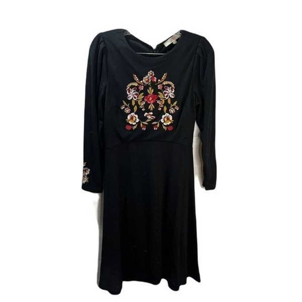 Loft Black Embroidery Fit And Flare Dress Size 0 - image 3