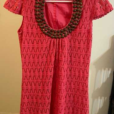 Trina Turk Pink Lace  Studded Collar Dress Sz 4 - image 1