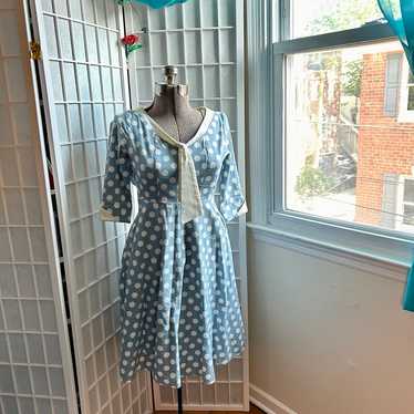 Unique Vintage blue polka dot dress - image 1