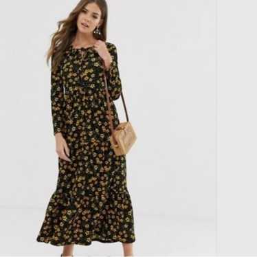 Free People black yellow floral maxi long sleeve d