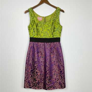 Phoebe Couture Anthropologie Green & Purple Broca… - image 1