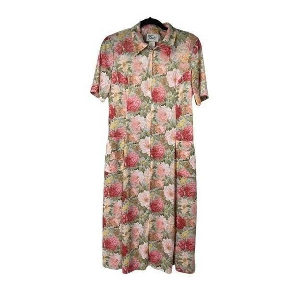 Vintage 60’s Pink Peonies Floral Zip Up Dress - image 2