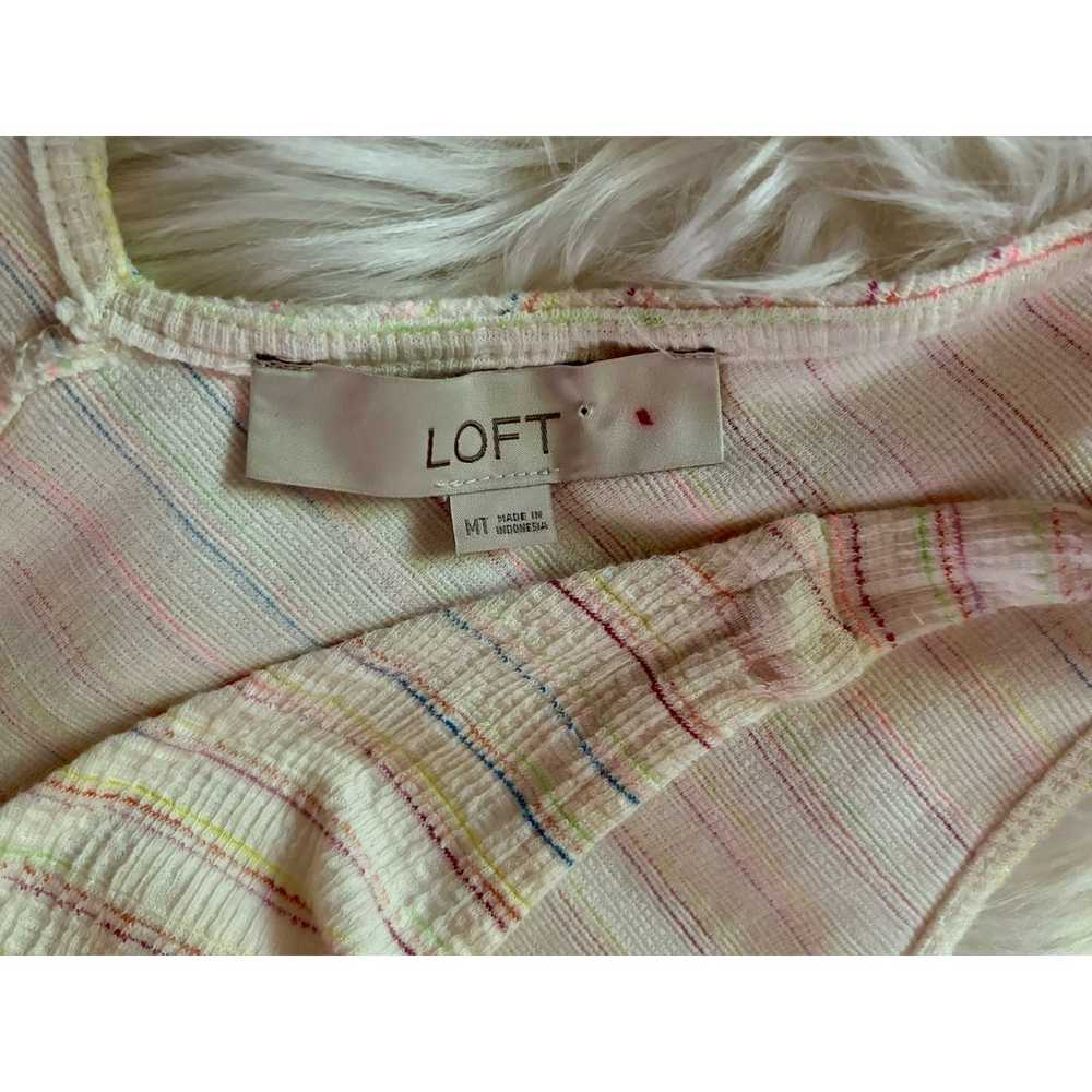 LOFT Bow Strap Button Flounce Dress | Ivory Multi… - image 5