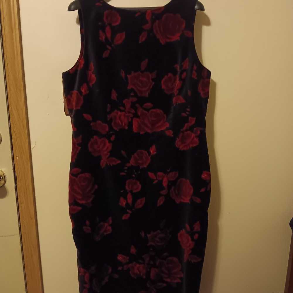 Talbots Dress Black Red Rose Floral Print Velvet … - image 1