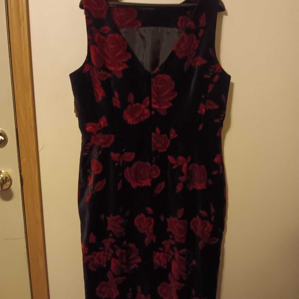 Talbots Dress Black Red Rose Floral Print Velvet … - image 2