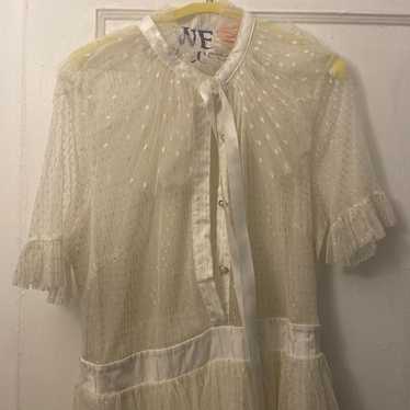 White with Gold Specs Ruffle Dress - image 1