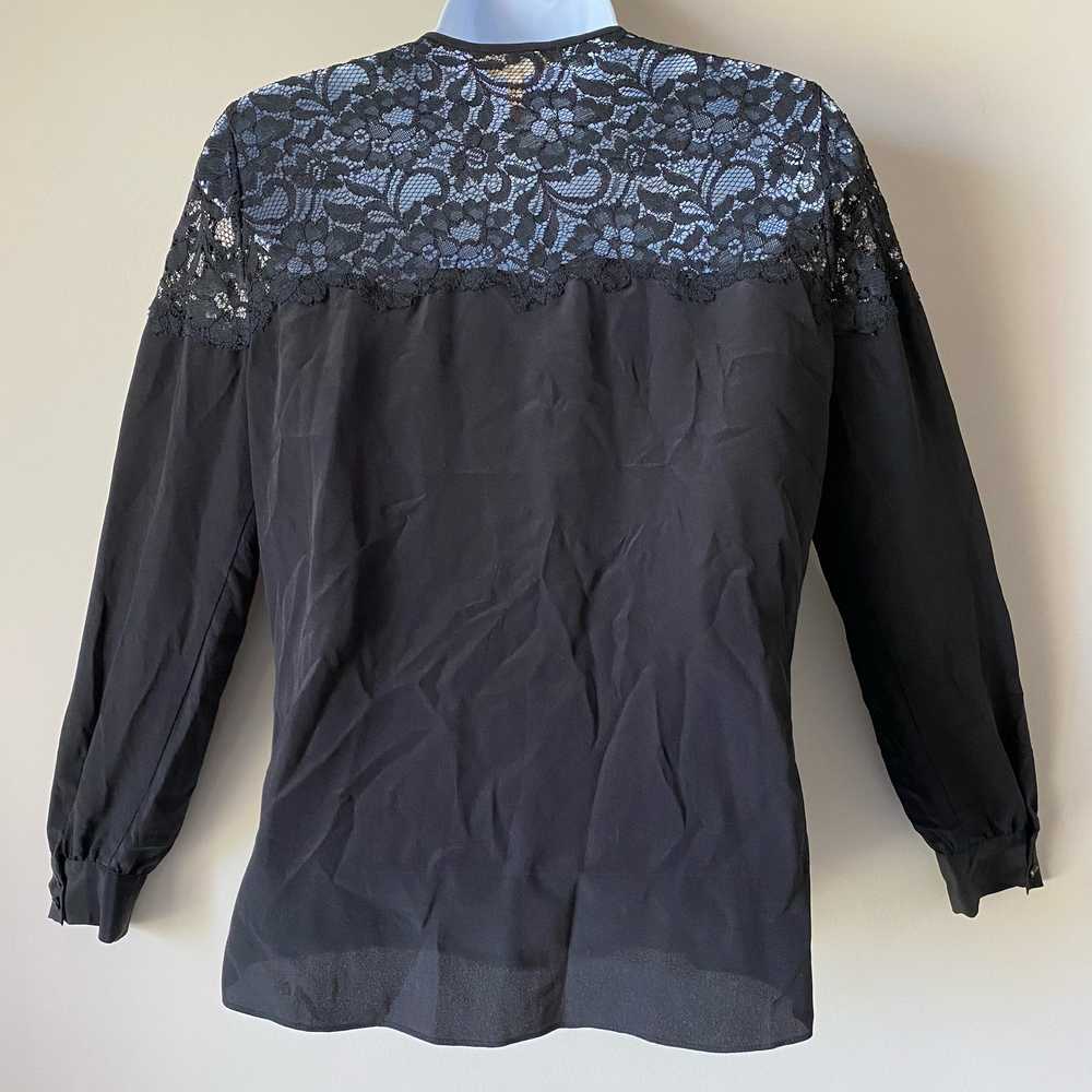REBECCA TAYLOR Blouse Silk Lace Button Up Tie Bla… - image 3