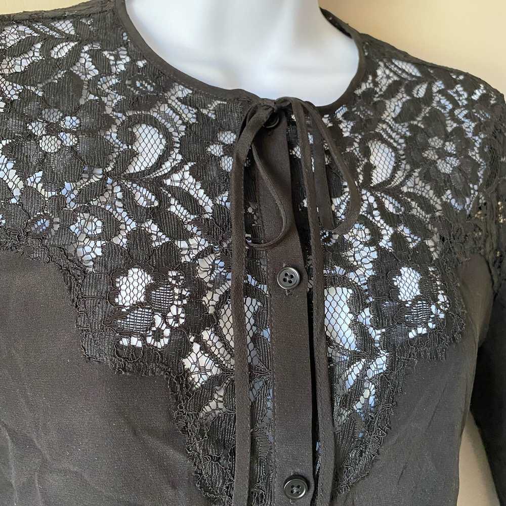 REBECCA TAYLOR Blouse Silk Lace Button Up Tie Bla… - image 5