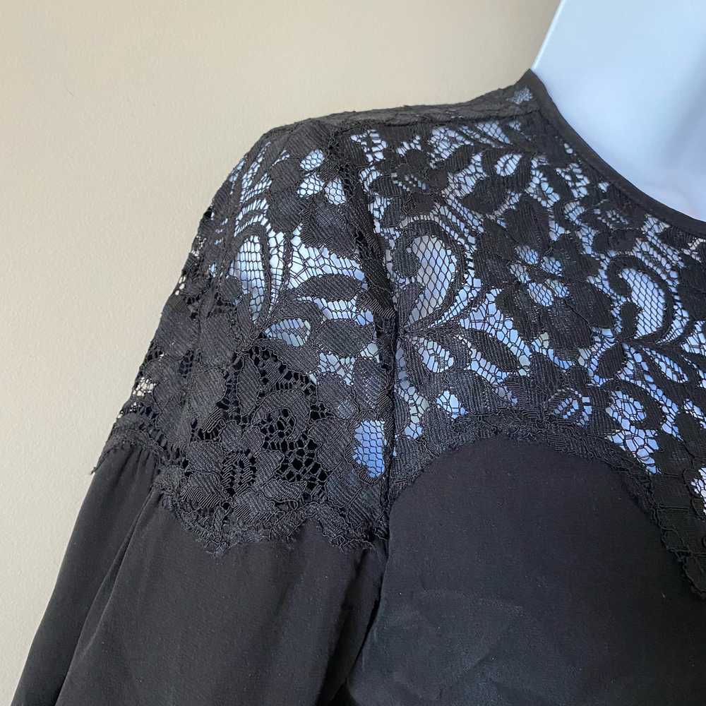 REBECCA TAYLOR Blouse Silk Lace Button Up Tie Bla… - image 6
