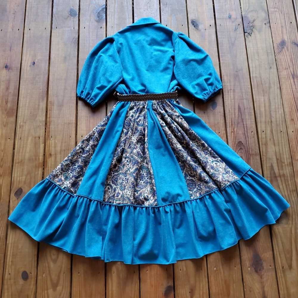 Vintage 70's 80's M two piece blue and paisley pr… - image 2