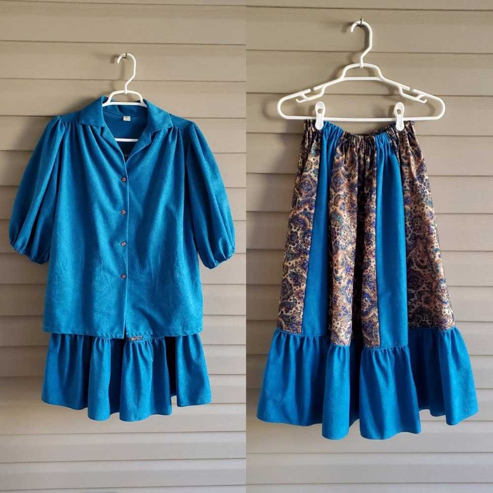 Vintage 70's 80's M two piece blue and paisley pr… - image 3