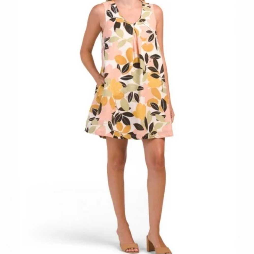 Rachel Zoe Dress 100% Linen Floral Mini Sleeveles… - image 1