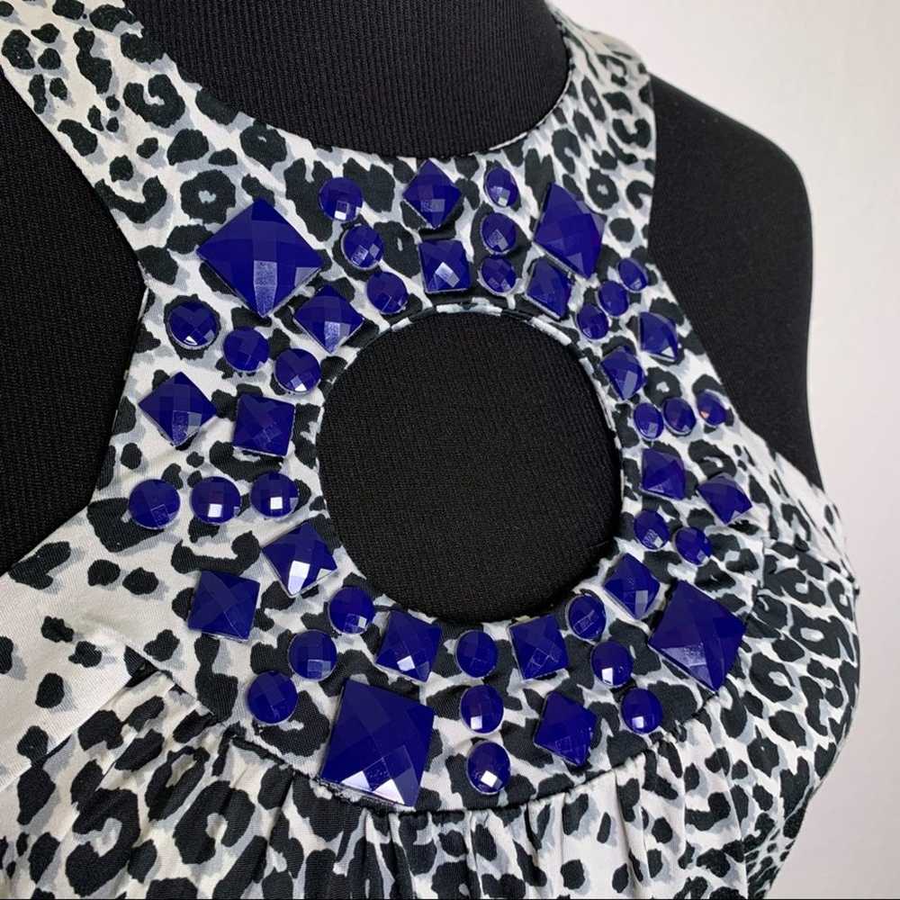 Cache black white animal print blue beaded neckli… - image 4