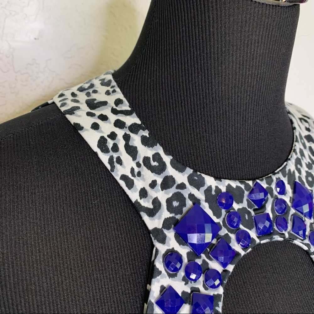 Cache black white animal print blue beaded neckli… - image 6