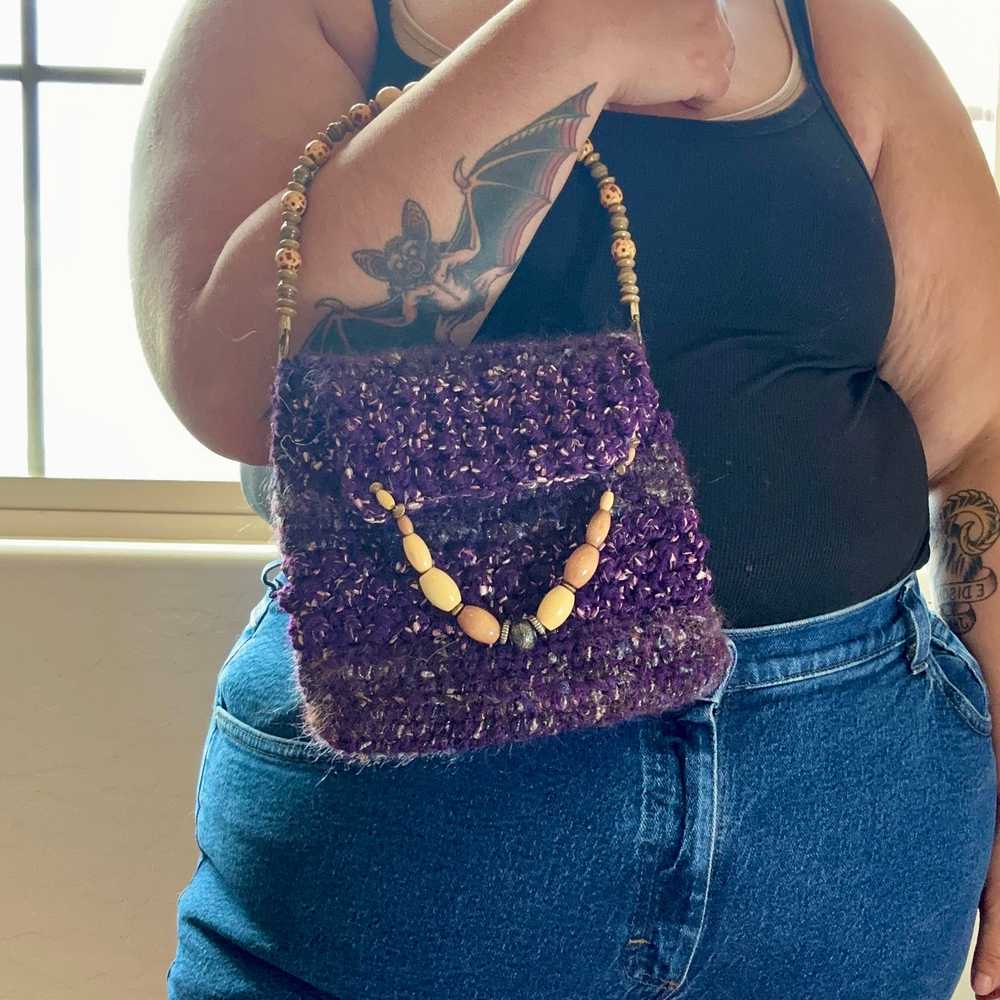 Woman’s Small Handmade Purple Knit Hand Bag - image 2