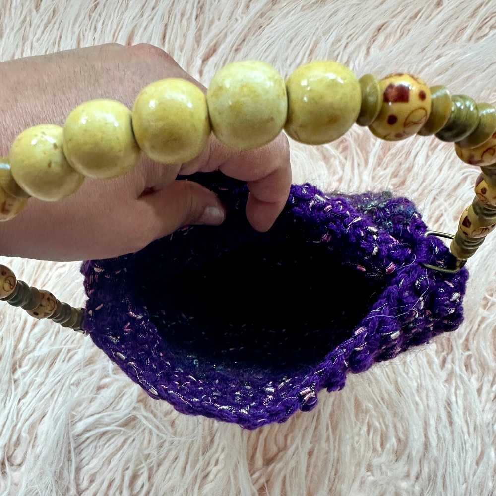 Woman’s Small Handmade Purple Knit Hand Bag - image 3