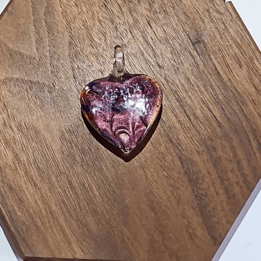 Artisan Dichroic Glass Heart Shaped Drop Pendant … - image 3