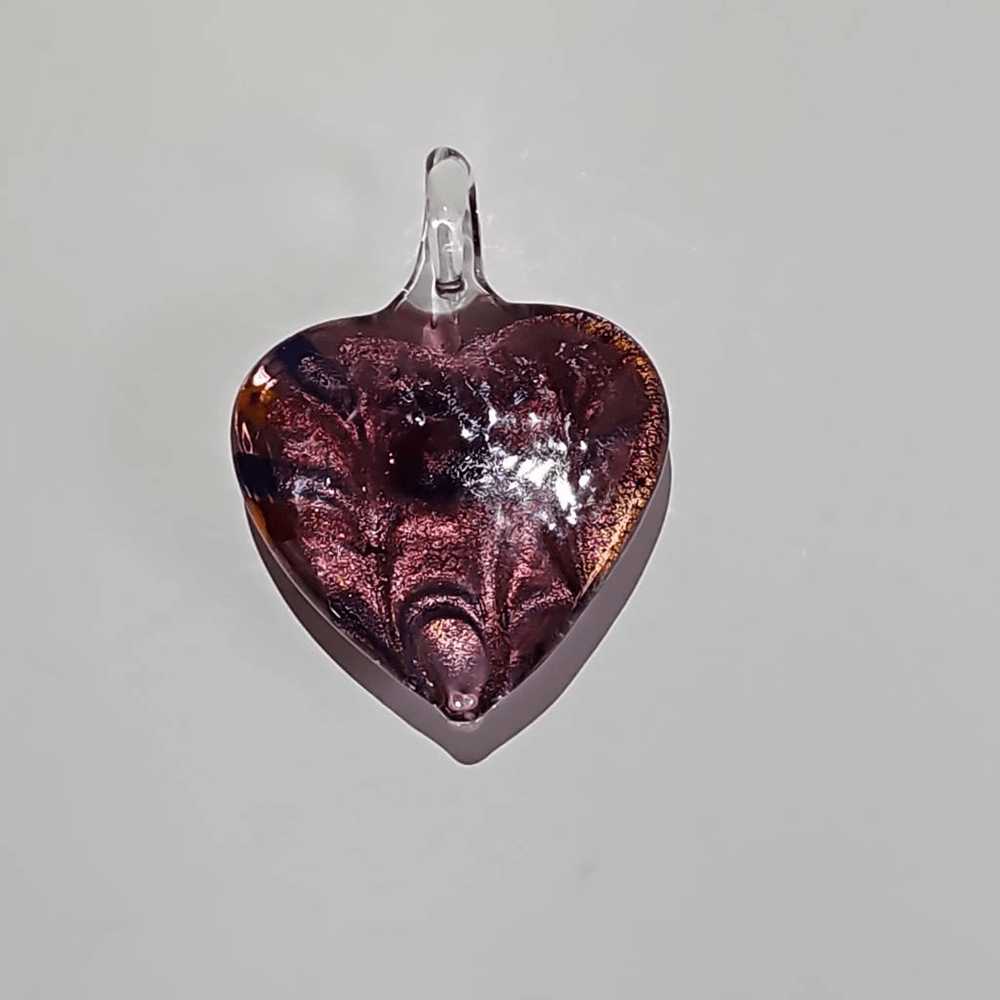 Artisan Dichroic Glass Heart Shaped Drop Pendant … - image 6