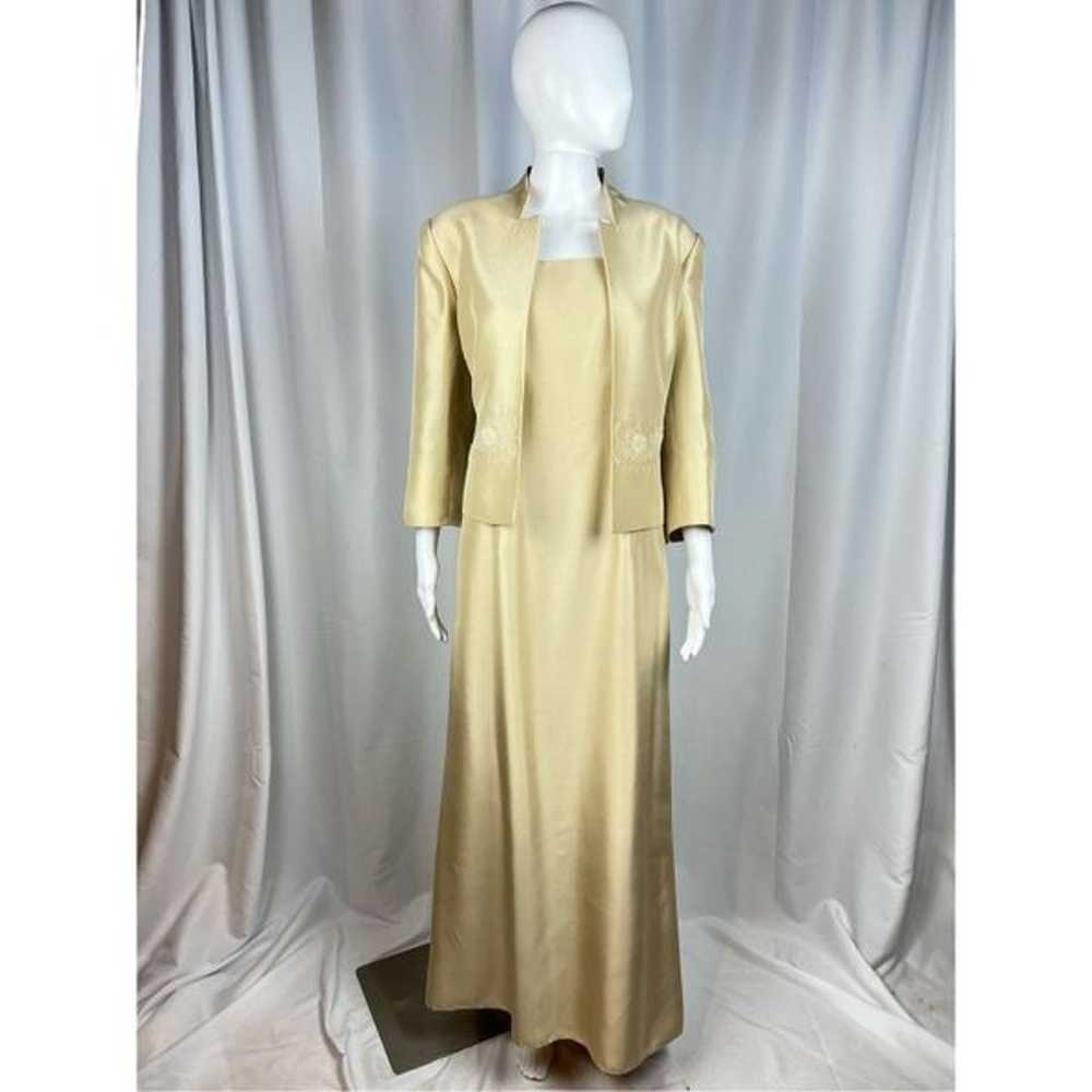 Talbots Silk Gown Jacket Dress Large Tan Beige Be… - image 1