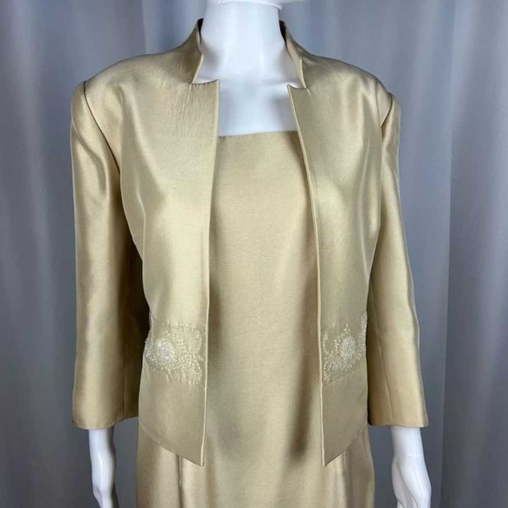 Talbots Silk Gown Jacket Dress Large Tan Beige Be… - image 2