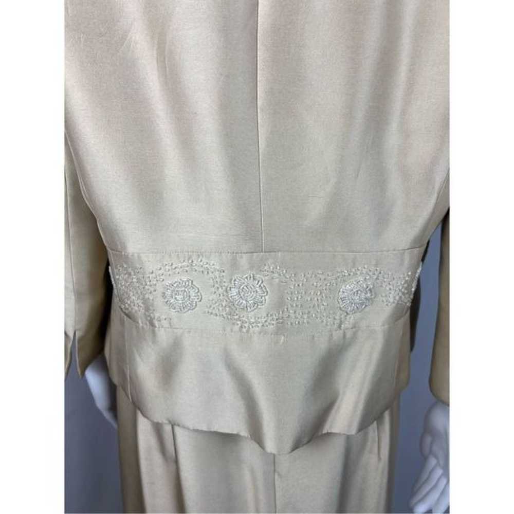 Talbots Silk Gown Jacket Dress Large Tan Beige Be… - image 7