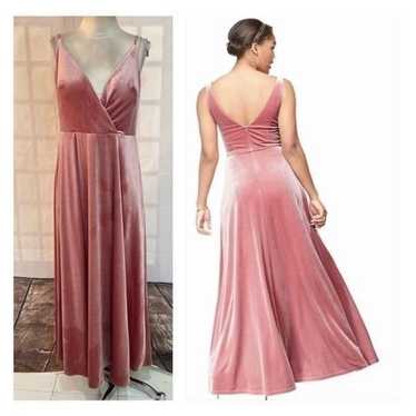 Bill Levkoff pink velvet bridesmaid gown with pock