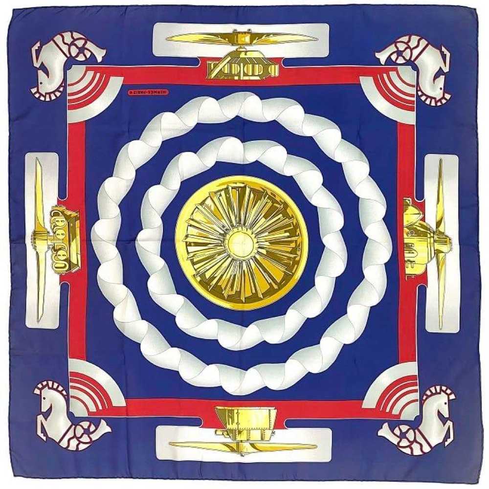 [Used Scarf] Hermes Scarf Carre Blue Gray Gold La… - image 1