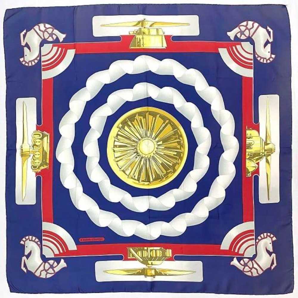 [Used Scarf] Hermes Scarf Carre Blue Gray Gold La… - image 2