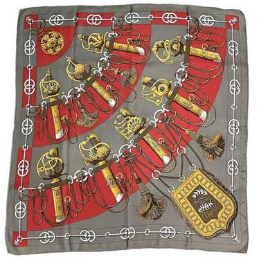 [Used Scarf] Hermes Scarf Carre 90 Gray Red Gold … - image 1