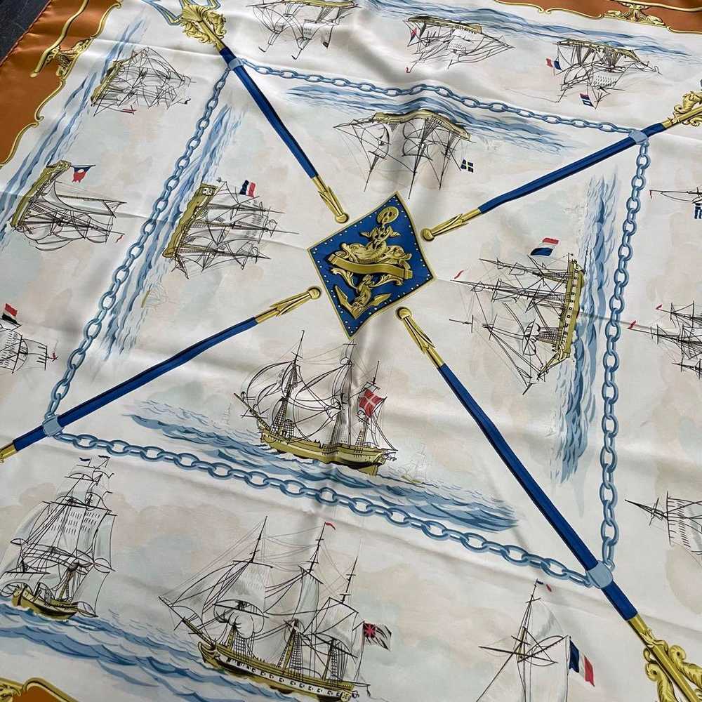 [Used Scarf] Hermes Carre90 Silk Scarf La Marine … - image 2