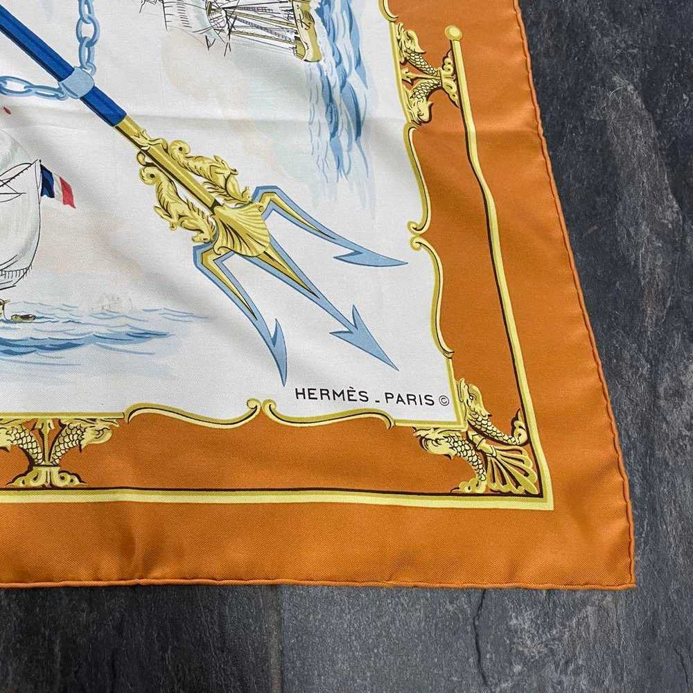 [Used Scarf] Hermes Carre90 Silk Scarf La Marine … - image 4