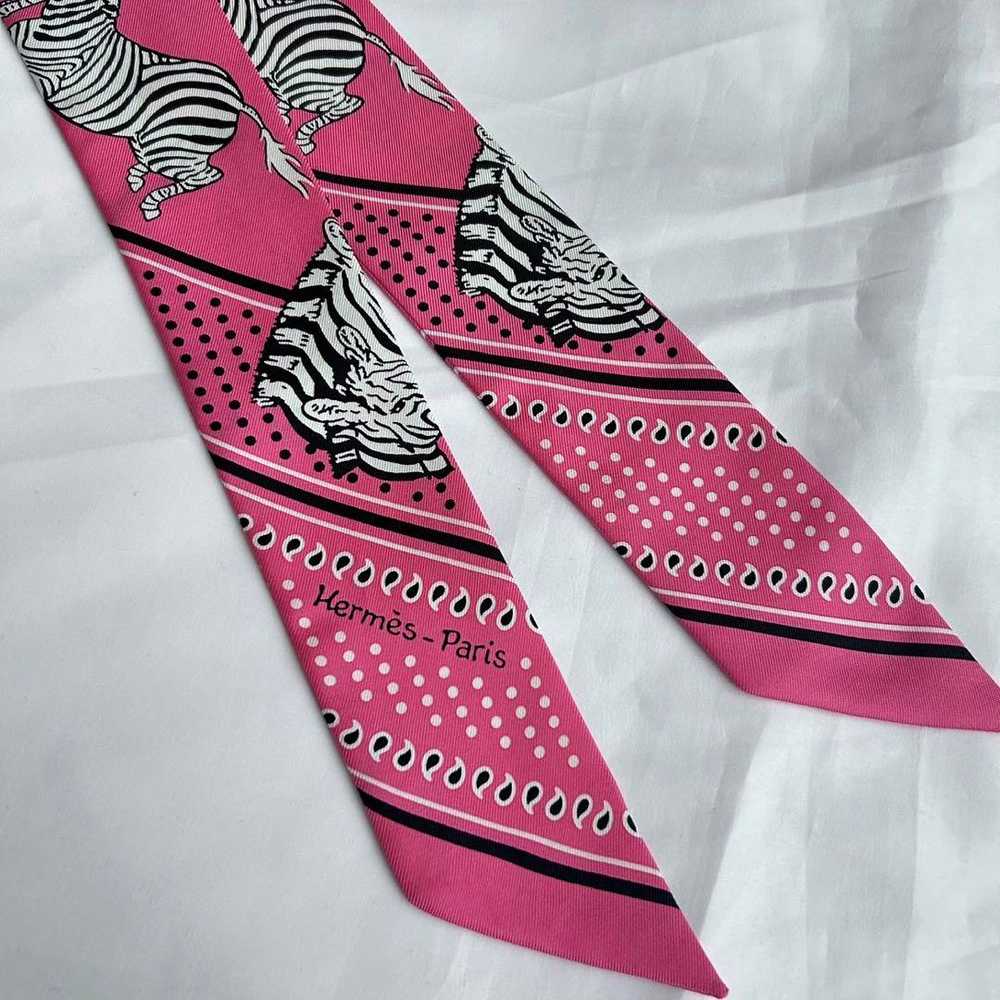 [Used Scarf] Hermes Twilly Zebra Les Zebres Pink - image 4