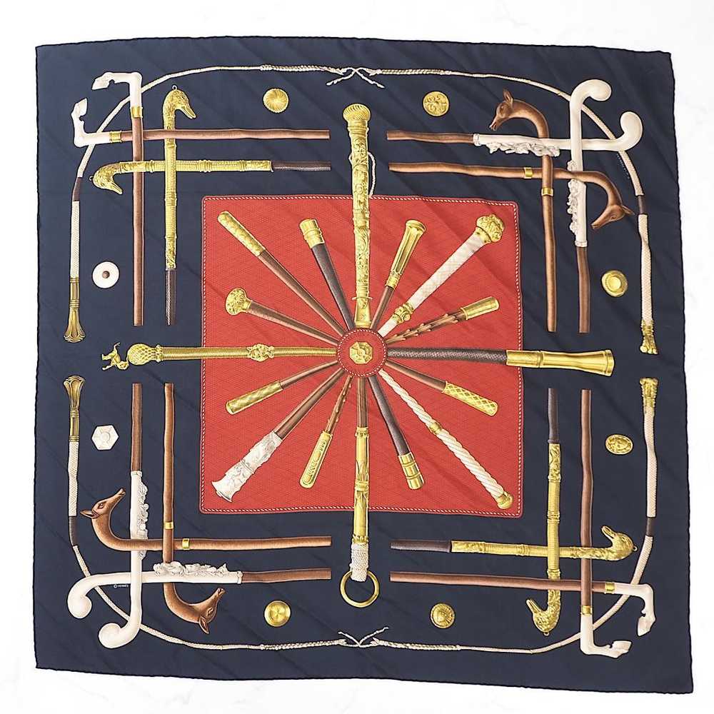 [Used Scarf] 4-Sd047 Hermes Women'S Navy Red Carr… - image 2