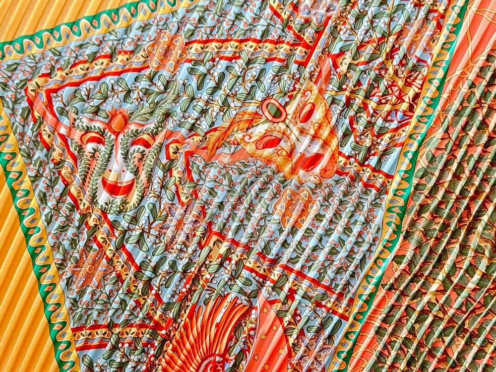 [Used Scarf] Hermes Pleated Carre Axis Mundi The … - image 11