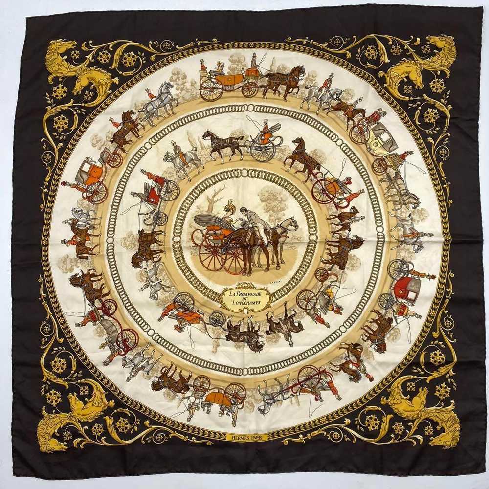 [Used Scarf] Rare Brown Hermes Carre 90 Scarf Wal… - image 1