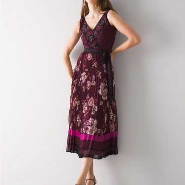 NEW WHBM Sleeveless Mixed-Print pleated skirt Midi
