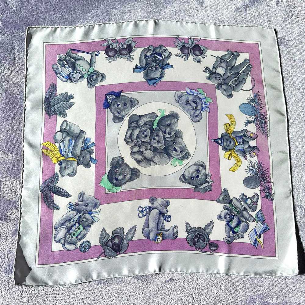 [Used Scarf] Hermes Carre 40 Scarf Teddy Bear Wit… - image 2